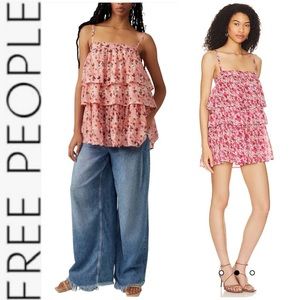 NWOT Free People One Talia Floral Tiered Ruffle Tank or Mini Dress s